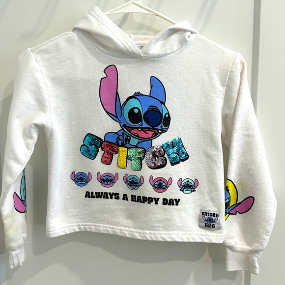 Disney Lilo & Stitch Sequined Hoodie - Stitch Skimmer Pullover Hoodie |Size 7/8 - Picture 5 of 9